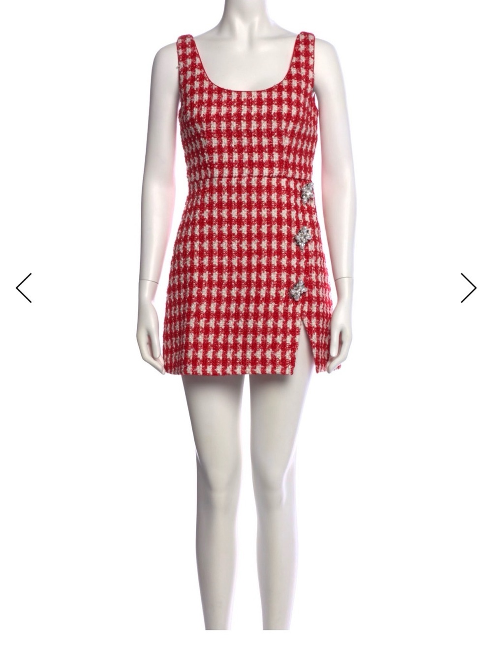 Self-Portrait Red and White Houndstooth Sleeveless Mini Dress